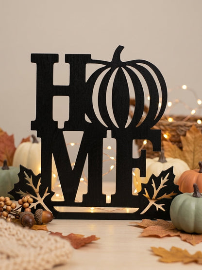 Herbstliches Holzschild „HOME“ mit Kürbis & Ahornblättern